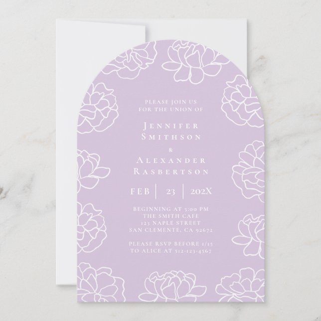Convite de Casamento Botânico Minimalista Roxo (Frente)