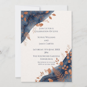 Convite de Casamento Botânico Navy Copper
