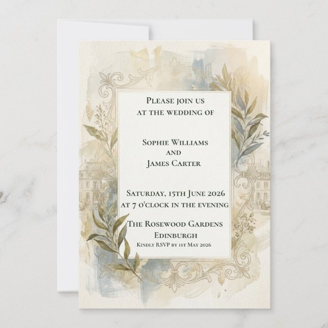 Convite de Casamento Botânico Neutro (Frente)