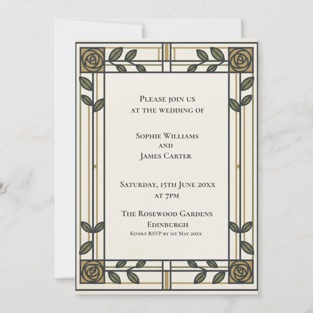 Convite de Casamento Botânico Olive Gold (Frente)
