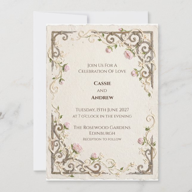 Convite de Casamento Botânico Ornamentado Vintage (Frente)