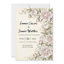 Convite de Casamento Botânico Peônia Blush