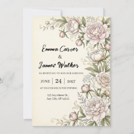 Convite de Casamento Botânico Peônia Blush