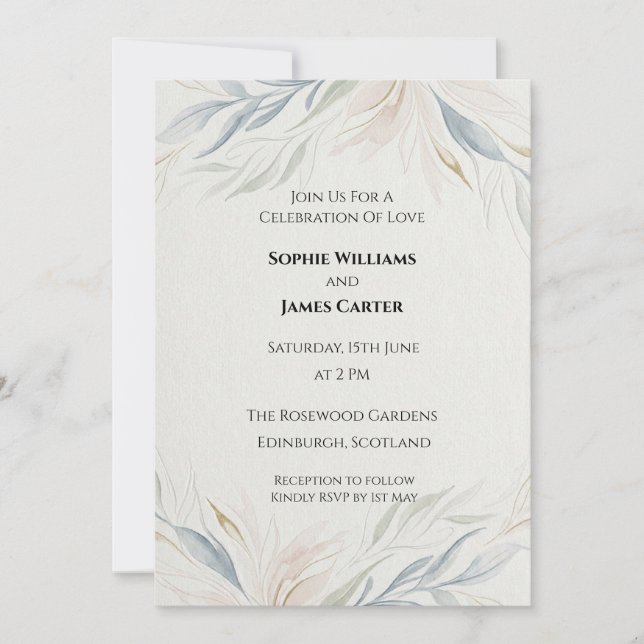 Convite de Casamento Botânico Pêssego (Frente)