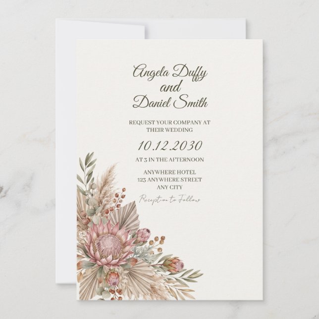Convite de Casamento Botânico Protea Boho (Frente)