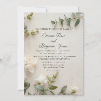 Convite de Casamento Botânico Romântico Vintage
