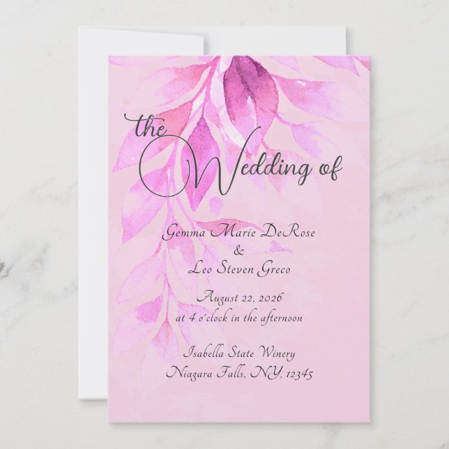 Convite de Casamento Botânico Rosa (Frente)