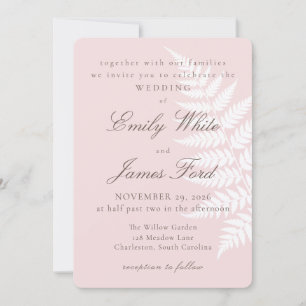 Convite de Casamento Botânico Rosa Bege Branco Sam