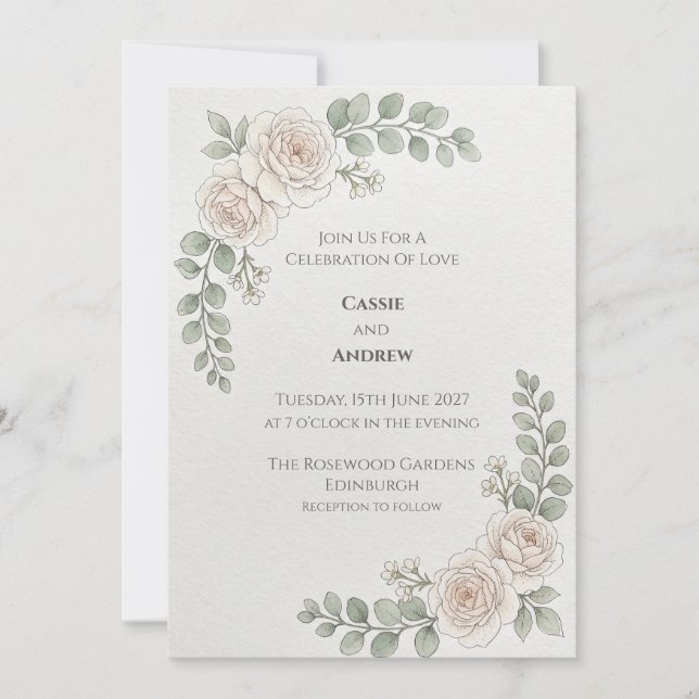 Convite de Casamento Botânico Rosa Corada (Frente)