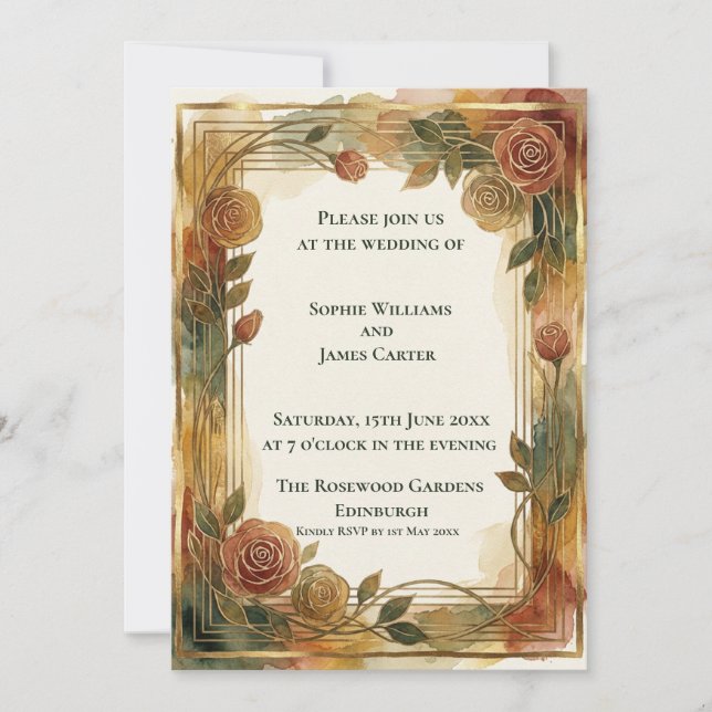 Convite de Casamento Botânico Rosa de Outono (Frente)