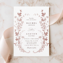Convite de Casamento Botânico Rosa Poeirento Român
