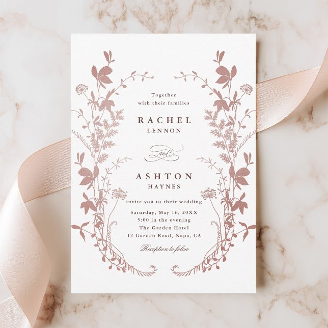 Convite de Casamento Botânico Rosa Poeirento Român (Criador carregado)