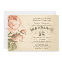 convite de casamento botânico rosa-rosa-vintage