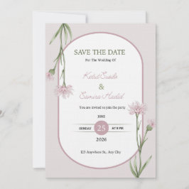 Convite de Casamento Botânico Rosa Suave