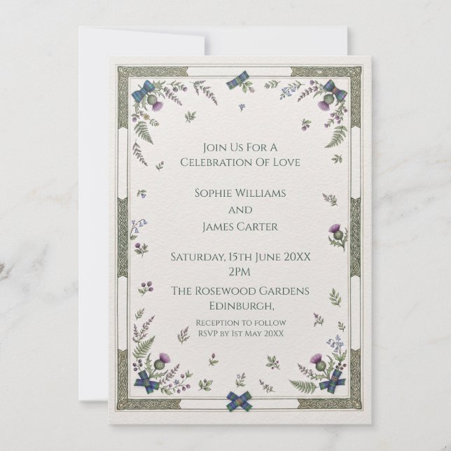 Convite de Casamento Botânico Roxo (Frente)