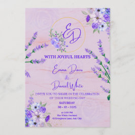 Convite de Casamento Botânico Roxo Elegante
