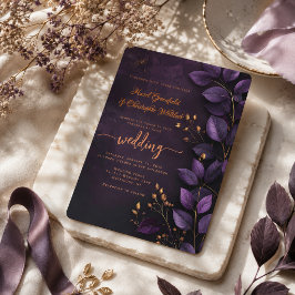 Convite de Casamento Botânico Roxo Elegante