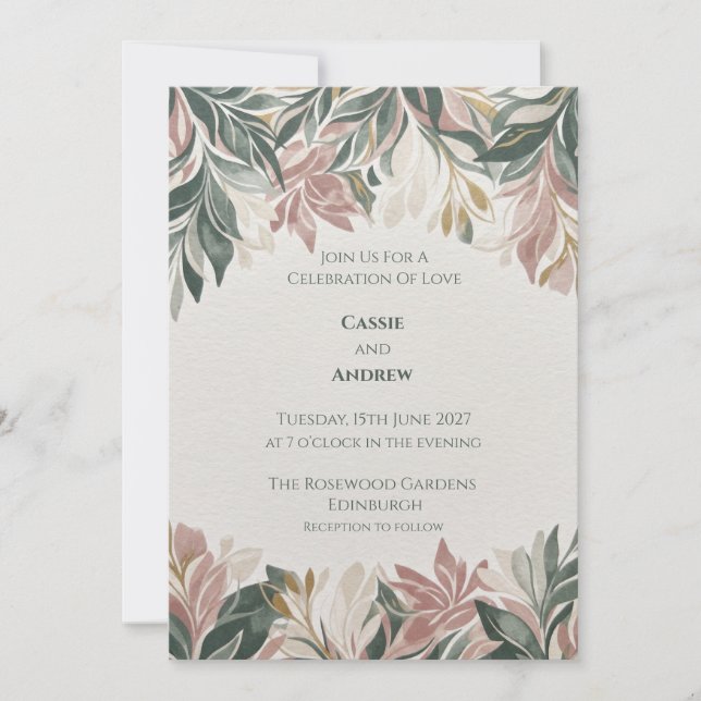 Convite de Casamento Botânico Sage Blush (Frente)