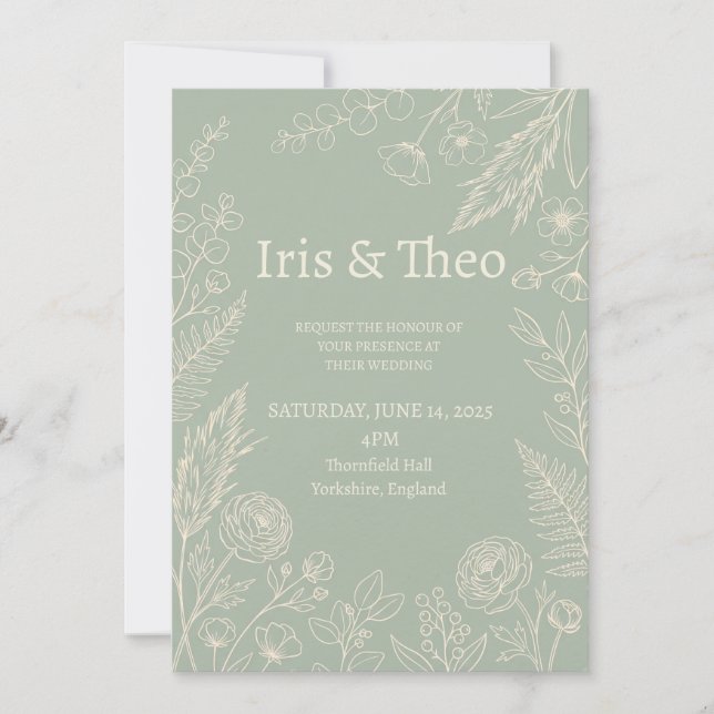 Convite de Casamento Botânico Salvia (Frente)