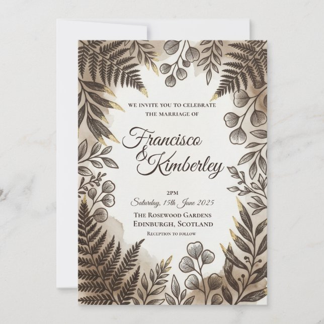 Convite de Casamento Botânico Samambaia da Florest (Frente)