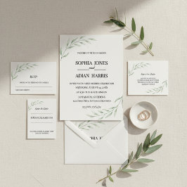 Convite de Casamento Botânico Simples com Folhagen