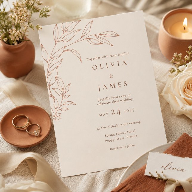 Convite de Casamento Botânico Terracota Marfim (Terracotta Ivory Botanical Wedding Invitation)