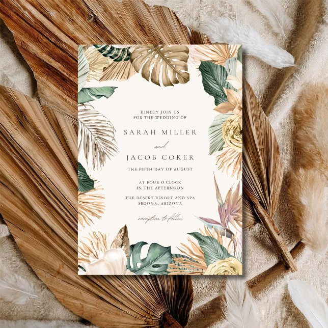Convite de Casamento Botânico Tropical Elegante (Elegant Tropical Botanical Wedding Invitation)