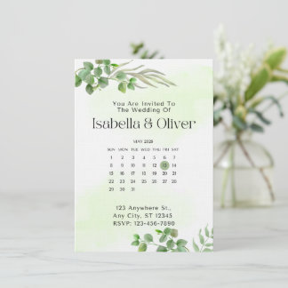 Convite de casamento botânico Verde & Branco