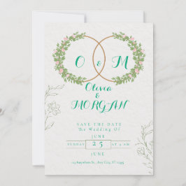 Convite de Casamento Botânico Verde e Branco