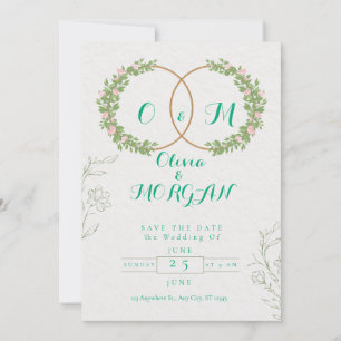 Convite de Casamento Botânico Verde e Branco