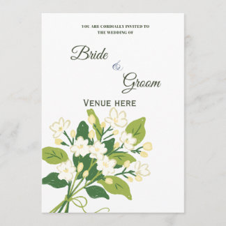 Convite de Casamento Botânico Verde e Branco Elega