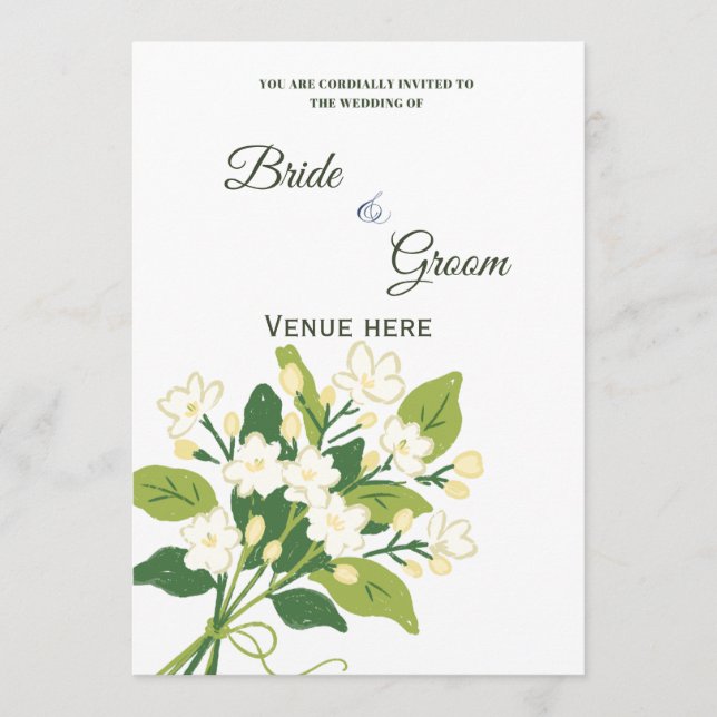 Convite de Casamento Botânico Verde e Branco Elega (Frente)