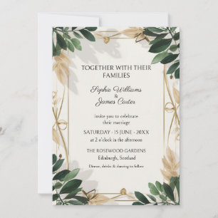 Convite de Casamento Botânico Verde Escuro Marfim