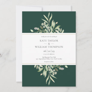 Convite de Casamento Botânico Verde Esmeralda Eleg