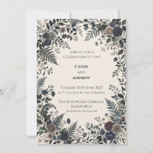 Convite de Casamento Botânico Verde Naval