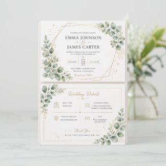 Convite de Casamento Botânico Verde Sálvia Elegant