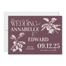 Convite de Casamento Botânico Vintage Ameixa Borgo