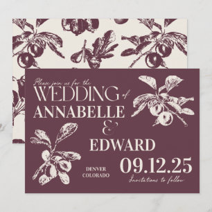 Convite de Casamento Botânico Vintage Ameixa Borgo