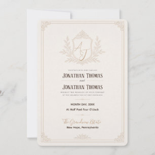 Convite de Casamento Botânico Vintage Pérola