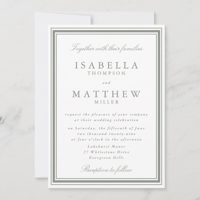 Convite de Casamento Branco Clássico com Moldura S (Frente)