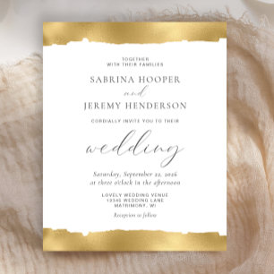 Convite de Casamento Branco com Borda Dourada Rasg