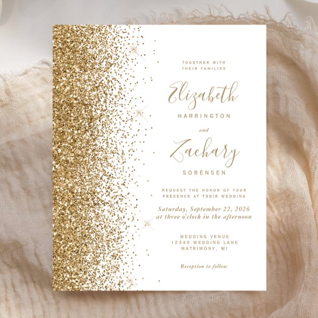 Convite de Casamento Branco com Brilho Dourado Eco (Criador carregado)