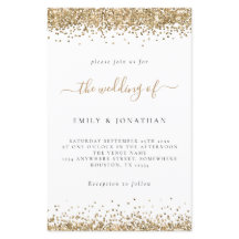 Convite de Casamento Branco com Brilho Dourado Eco