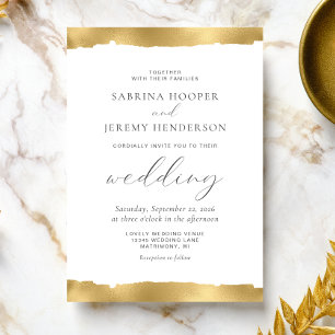 Convite de Casamento Branco com Corte Dourado Eleg