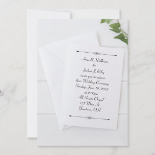 convite de casamento branco com envelope com hera