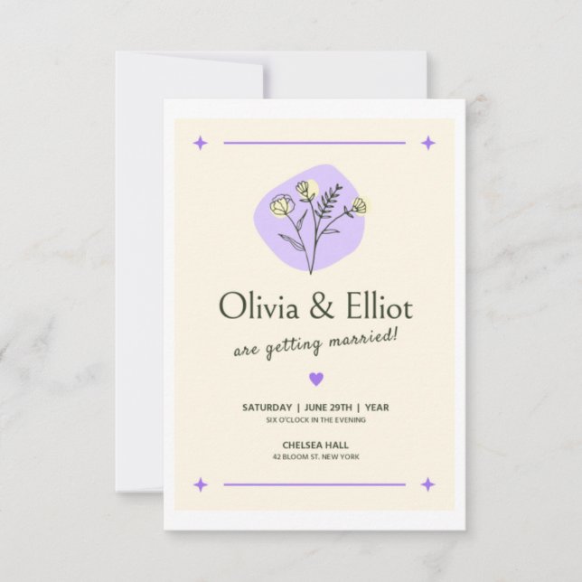 Convite de casamento branco com uma fina tampa pra (Frente)