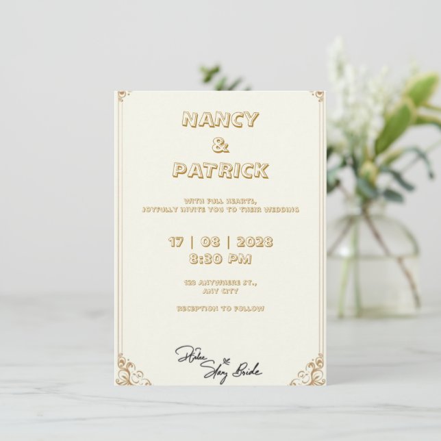 Convite de casamento branco com uma ligeira ovelha (Em pé/Frente)