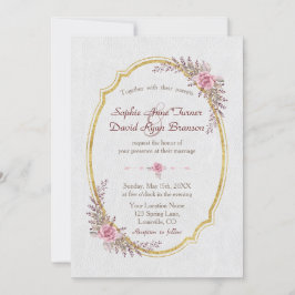 Convite de casamento Branco de Quadro Dourado Flor