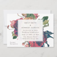 Convite de Casamento Branco de Vintage Rosas Antig