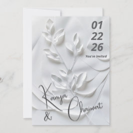 Convite de Casamento Branco e Bege Moderno – Botan
